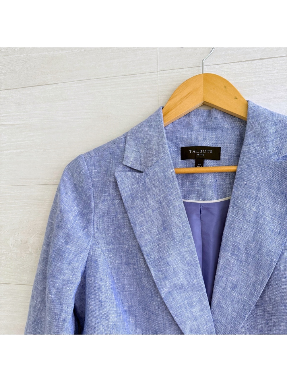 Talbots Petite Linen Blazer Womens 8P Blue One Button Lined Career Jacket - Picture 2 of 6